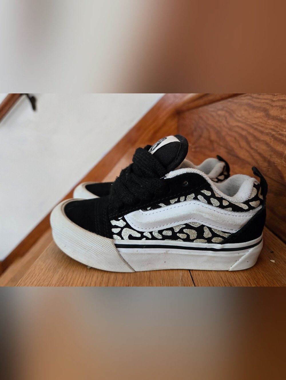 Vans Kids Black and White Leopard-Accent Sneakers